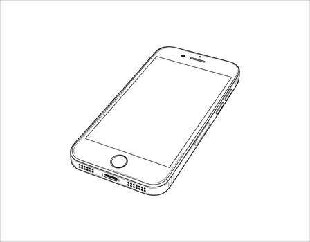Sketch of a smartphone. The device is set against a white backdrop. illustration vector
