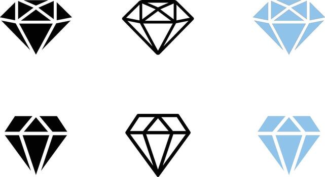 Geometric Diamond Icons . Set of Stylized Rhombus Designs in Black and Light Blue Variants with Varied Line Patterns on White Background vector