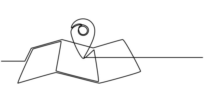 Continuous one line drawing location pointers pin road icon journey marker illustration, Single line art location mark vector