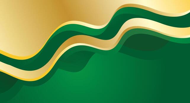 Abstract dynamic waves of gold color on gradient green background vector