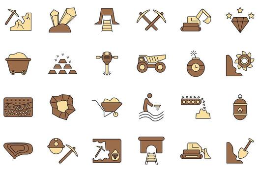 Mining icons . Set of editable stroke icons.Set of Mining vector
