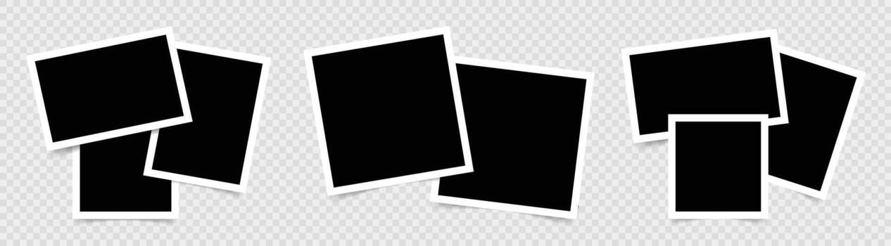 Arrangements of Blank Photo Frames with White Borders on Checkered Backdrop vector