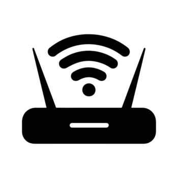 Black wifi router icon symbol sending wireless internet signal on white background vector