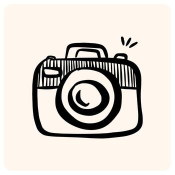 Hand-Drawn Retro Camera Icon with Flash Lines with background cream vector