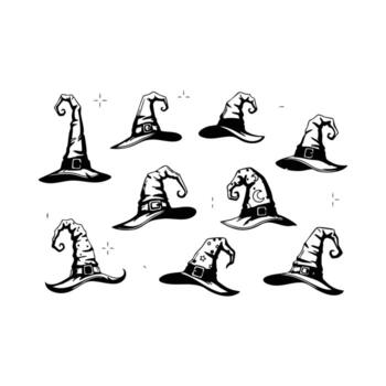 Assorted witch hats with buckles and celestial patterns stars moon vector