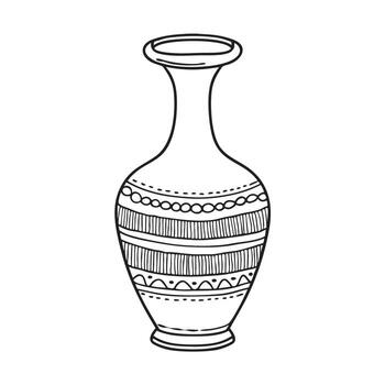 A decorative vase with carved patterns in doodle sketch vector