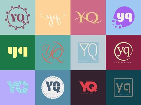 YQ logo template. Letter y and q logotype. Set different classic serif lettering and modern bold text with design elements. Initial font typography. vector