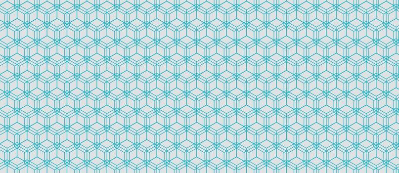 Abstract geometric seamless pattern. Elegant teal lines create an intricate cube design on a light gray background. Perfect for website backgrounds, textiles, or modern design projects. vector