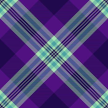 Vibrant purple and mint green plaid pattern. Stylish diagonal lines create a dynamic, modern texture ideal for fashion, textiles, or website backgrounds. vector