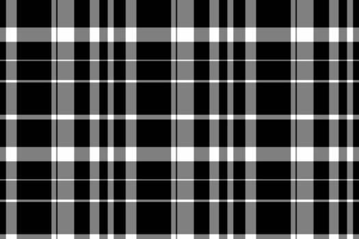 Classic plaid pattern in black, white, and gray. Versatile for backgrounds, fashion, or textile design. Timeless style for various creative projects. vector