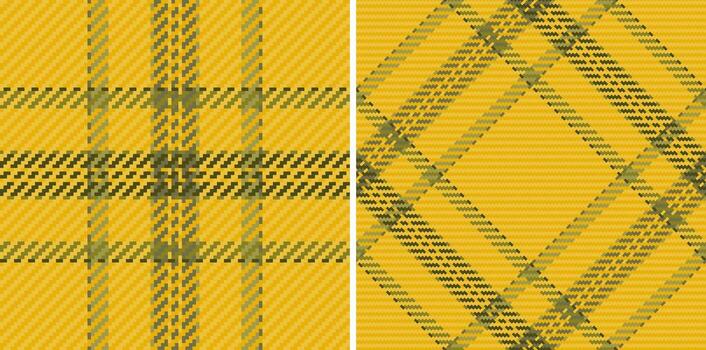 Vibrant yellow and olive green plaid patterns. Two distinct yet complementary designs offer versatility for fashion, textile, and web design projects. vector