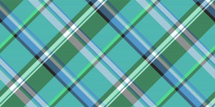 Cosy tartan fabric check, flow background plaid seamless. Lumberjack textile texture pattern in green and cyan colors. vector