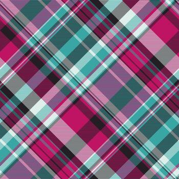vibrante diagonal tartán modelo en verde azulado, rosa, y negro. Perfecto para textil diseño, moda, o sitio web antecedentes. el intersectando líneas crear un dinámica, energético sentir. vector