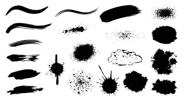 set with grunge brushes and splashes for design elements vector