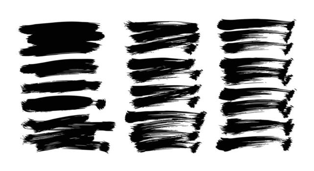 cepillo golpes con negro tinta crear resumen artístico formas en blanco vector