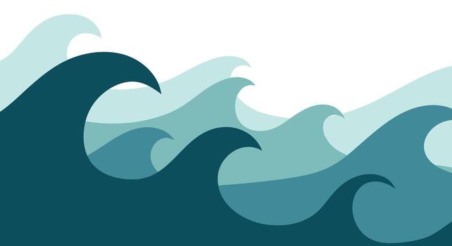 Dynamic ocean waves illustration in cool blues for a calming modern design element or background pattern vector