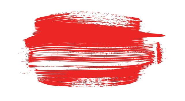 Bold red paint brush stroke with vibrant splatters and drips creates a dynamic artistic background. vector