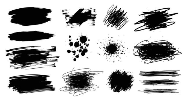 Dynamic black paint splashes and brush strokes for creative design projects vector