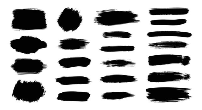 Dynamic black brush strokes add artistic flair and modern texture to designs, perfect for creative projects. vector