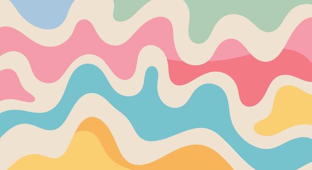 Vibrant pastel wavy abstract background with smooth flowing curves and soft color transitions vector