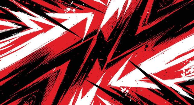 Dynamic abstract red black white grunge background with sharp lines and splatters vector