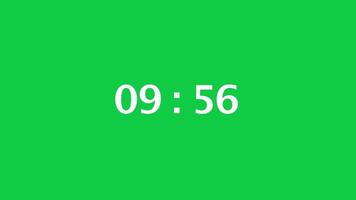 Digital countdown timer with a green screen background. Time counts down from 10 minute to 9 minute. video