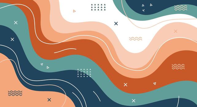 Dynamic abstract waves with modern geometric shapes in warm earth tones create vibrant energy vector