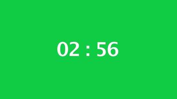 Digital countdown timer with a green screen background. Time counts down from 3 minute to 2 minute. video