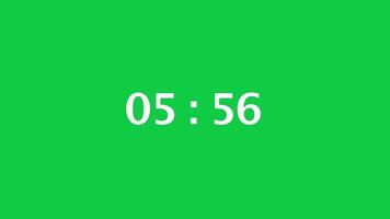digitale conto alla rovescia Timer con un' verde schermo sfondo. tempo conta giù a partire dal 6 minuto per 5 minuto. video