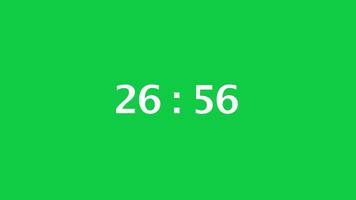 Digital countdown timer with a green screen background. Time counts down from 27 minute to 26 minute. video