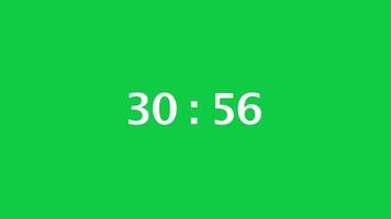 Digital countdown timer with a green screen background. Time counts down from 31 minute to 30 minute. video