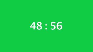 digitaal countdown timer met een groen scherm achtergrond. tijd telt naar beneden van 49 minuut naar 48 minuut. video