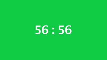 Digital countdown timer with a green screen background. Time counts down from 57 minute to 56 minute. video