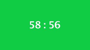 numérique compte à rebours minuteur avec une vert écran Contexte. temps compte vers le bas de 59 minute à 58 minute. video