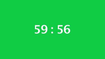 Digital countdown timer with a green screen background. Time counts down from 60 minute to 59 minute. video