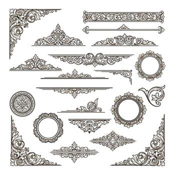 Arte de colección de cinco dibujado a mano rectangular y cuadrado marcos con un bruto, texturizado cepillo carrera efecto, aislado en un blanco antecedentes vector