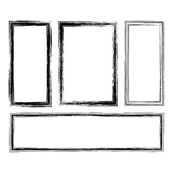 Art of abstract geometric shapes and patterns in a minimalist midcentury modern style, featuring arches, circles, squares, and sunbursts in orange and black vector