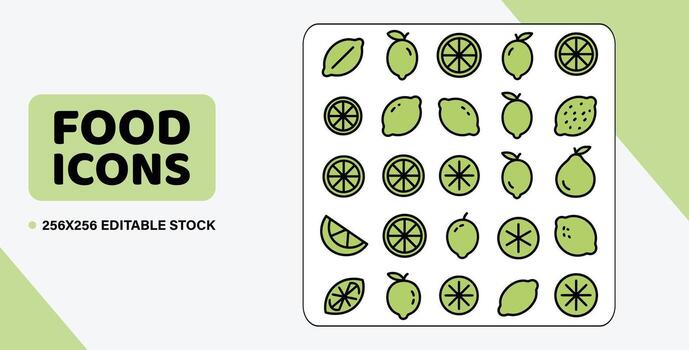 Art of collection of nine simple outline icons representing various fruits like bananas, apples, pears, and grapes, presented on a grid against a blue background vector