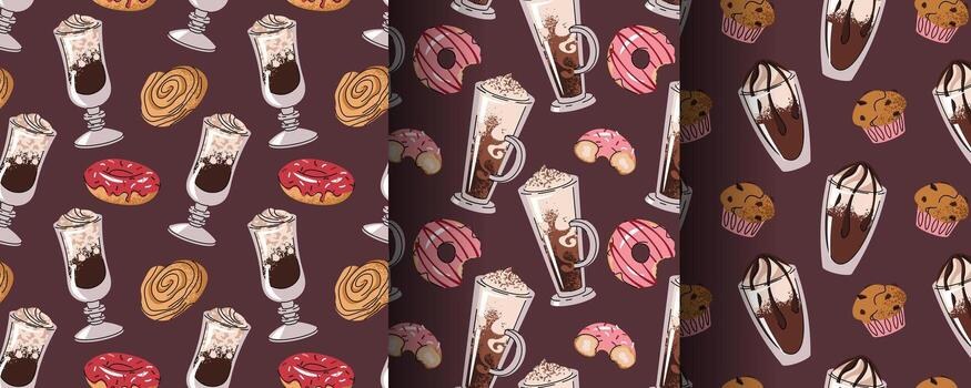 Desserts and drinks pattern for design vector