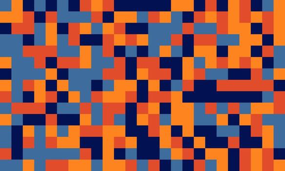 Abstract pixel art background. Vibrant orange, blue, and navy squares create a dynamic, textured design perfect for website banners, tech themes, modern presentations, and digital art projects. vector
