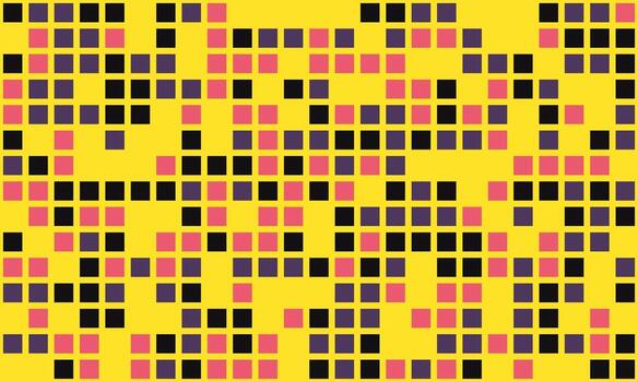 Abstract geometric pattern of colorful squares on a vibrant yellow background. Ideal for website banners, modern design projects, or textile prints. vector