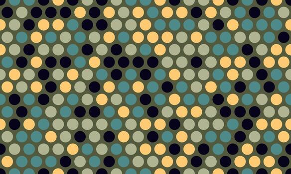 Abstract geometric pattern with repeating circles in muted teal, beige, and black. Ideal for backgrounds, textiles, or website design. vector
