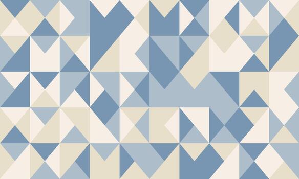 Abstract geometric pattern featuring a calming blend of blue and beige triangles. Ideal for backgrounds, website design, or textile prints, this modern design conveys sophistication and balance. vector