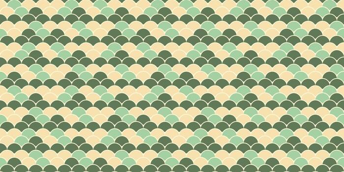 Elegant seamless pattern of overlapping semicircles in muted greens and beige. vector