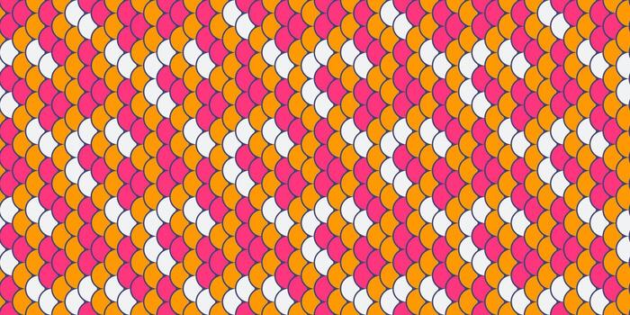 Vibrant diagonal pattern of interlocking circles in pink, orange, and white. Perfect for textile design, website backgrounds, or modern graphic projects. vector