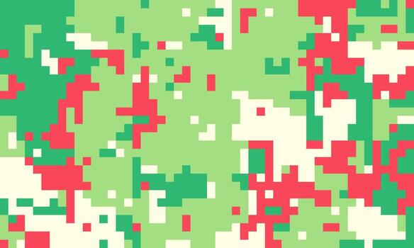 Abstract pixel art background. Vibrant green, red, and white squares create a dynamic, modern camouflage pattern. Ideal for website banners, tech designs, and artistic projects. vector