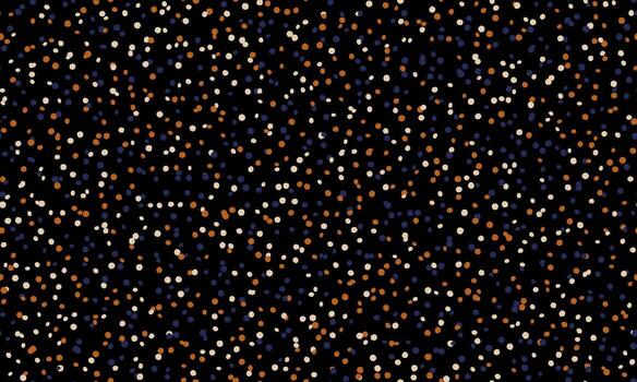 Abstract speckled pattern. Elegant and versatile design featuring tiny dots in cream, orange, and blue on a black background. Perfect for website backgrounds, textile prints, or festive designs. vector