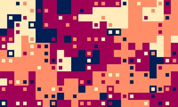 Abstract pixel art background. Vibrant geometric pattern in warm tones, perfect for tech, website design, or modern art projects. Represents digital data, innovation, or a complex system. vector