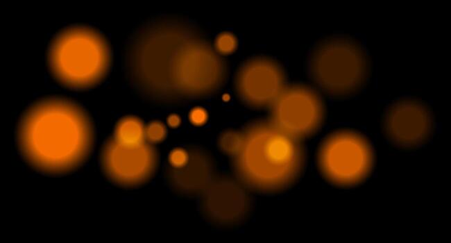 Orange blurred bokeh circles on black background with soft glow, imitating distant lights or defocused highlights in low-light environment. vector