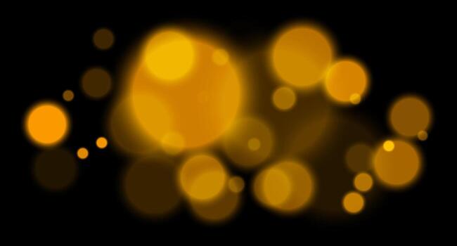 Yellow glowing bokeh with layered circle particles and blur effect on black backdrop. Creates a dramatic, energetic visual for digital compositions. vector